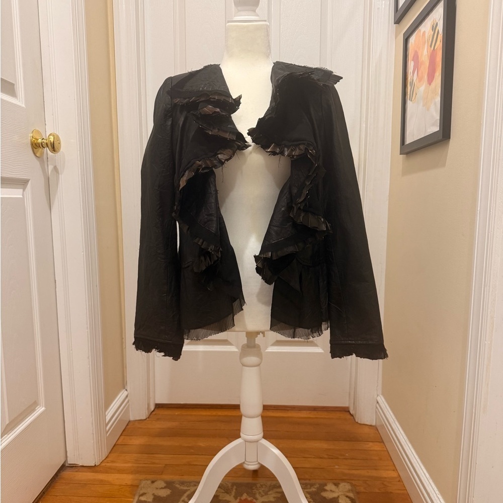 Vintage Royal Underground Chic Black Ruffled Blazer sz M Rock n Roll Festival
